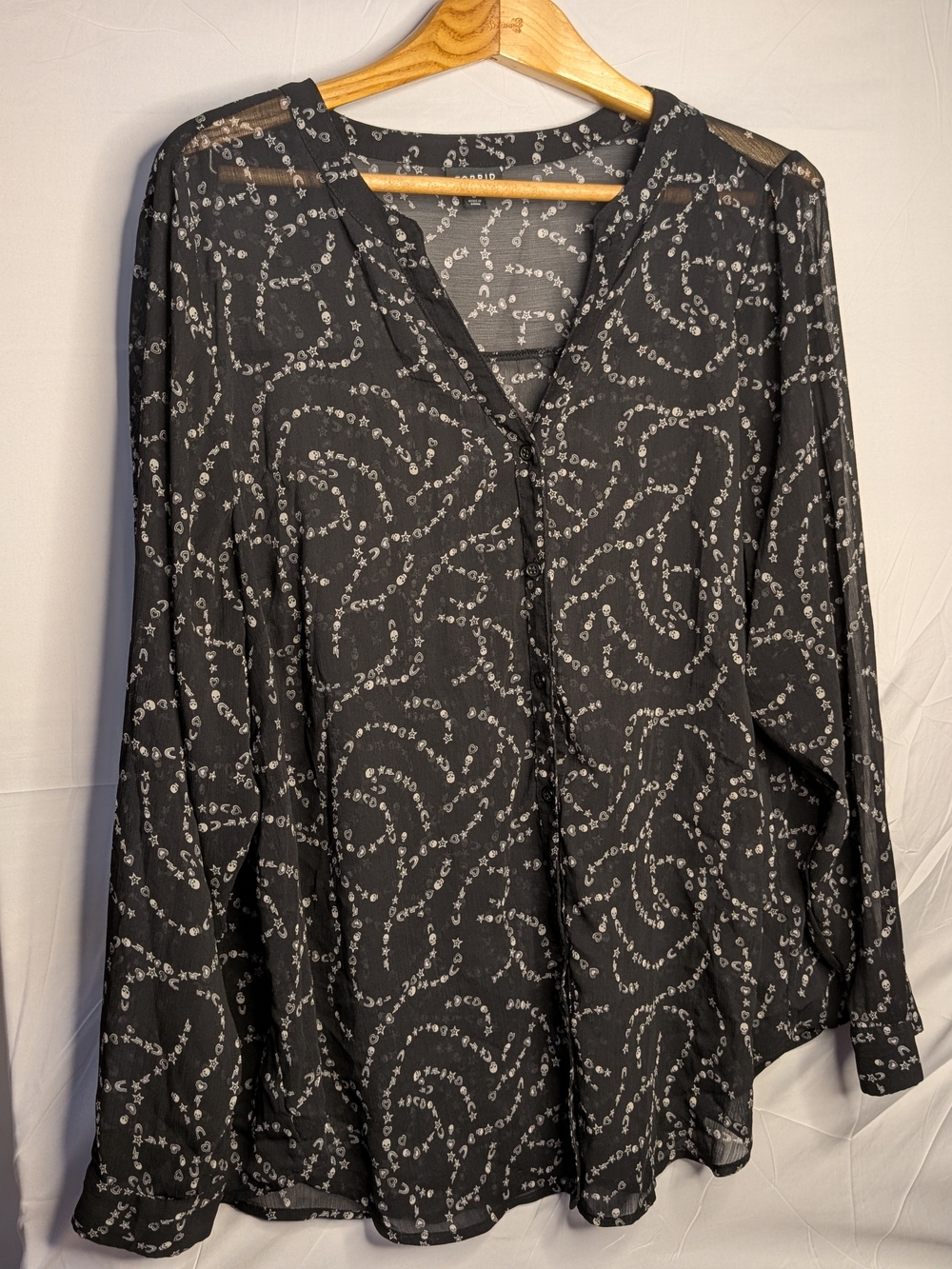 Torrid Harper Black Celestial Skull Moon Star Blouse Size 3 3X 22/24 - Picture 2 of 2